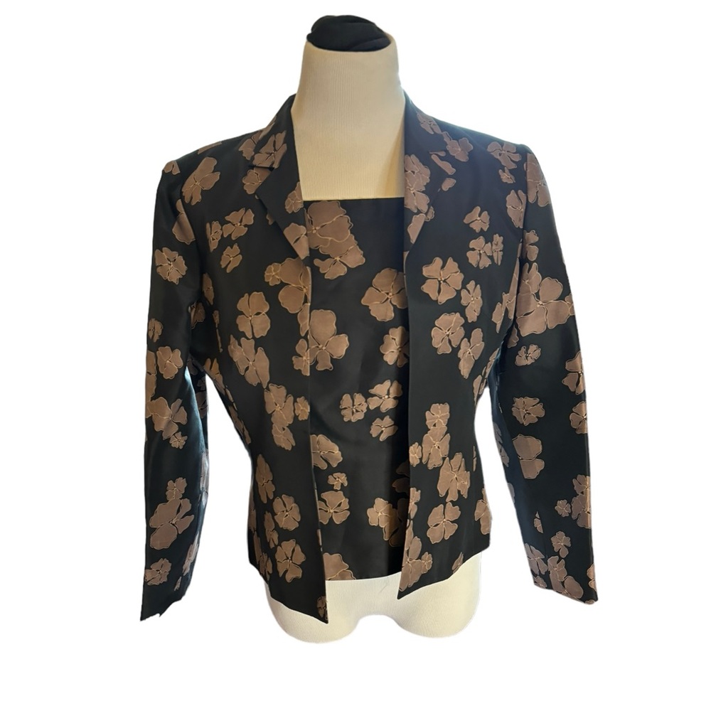 Papell Petites Women’s Black & Copper Floral Silk 2 Piece Jacket & Tank‎ Size 6P